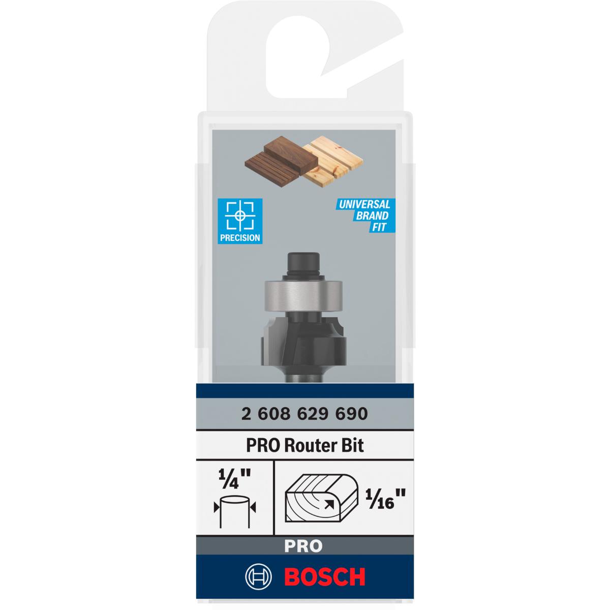 Bosch PRO Abrundfräser, R 1/16, Schaft 1/4