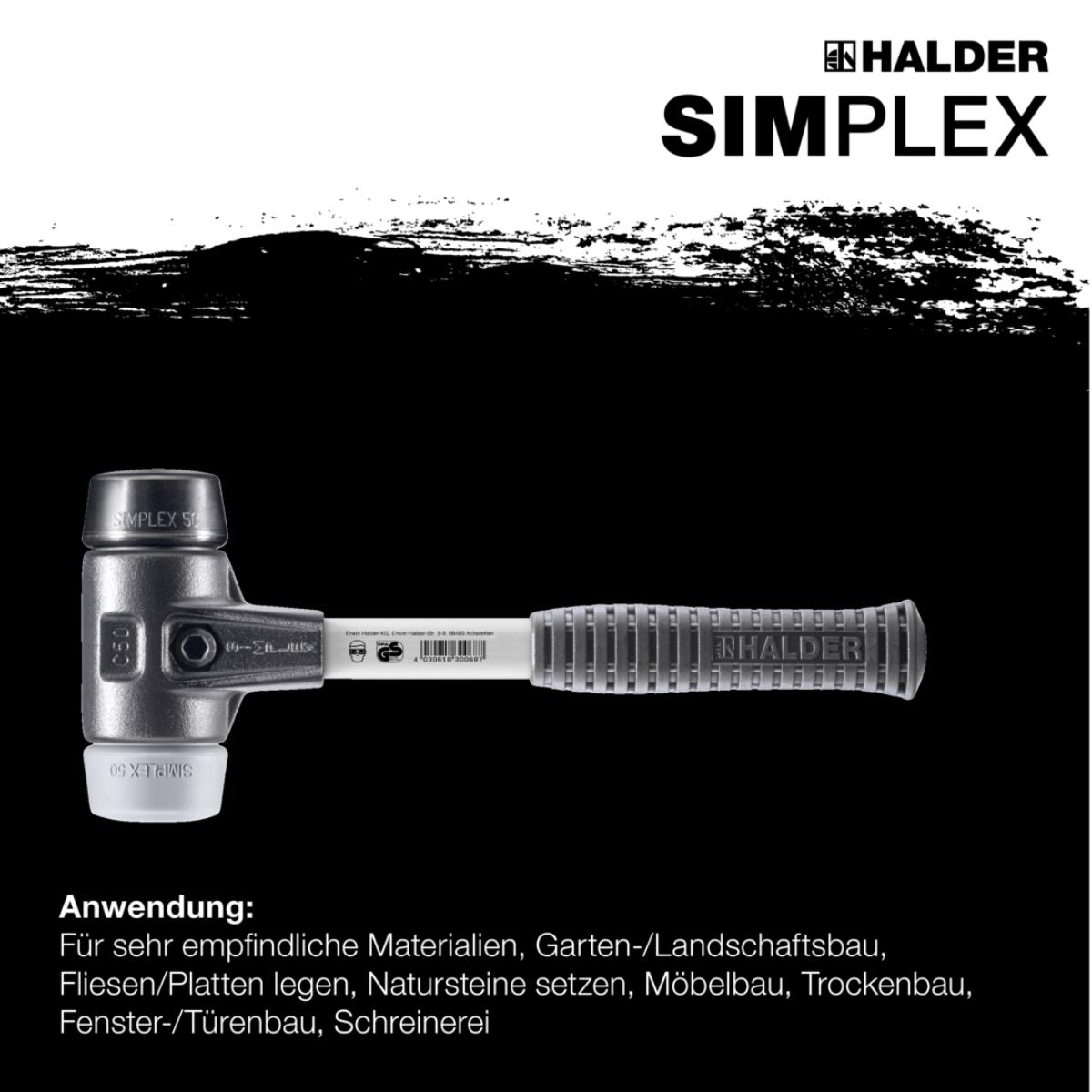 HALDER SIMPLEX - Schonhammer mit verstärktem Tempergussgehäuse und Fiberglasstiel, Gummikomposition