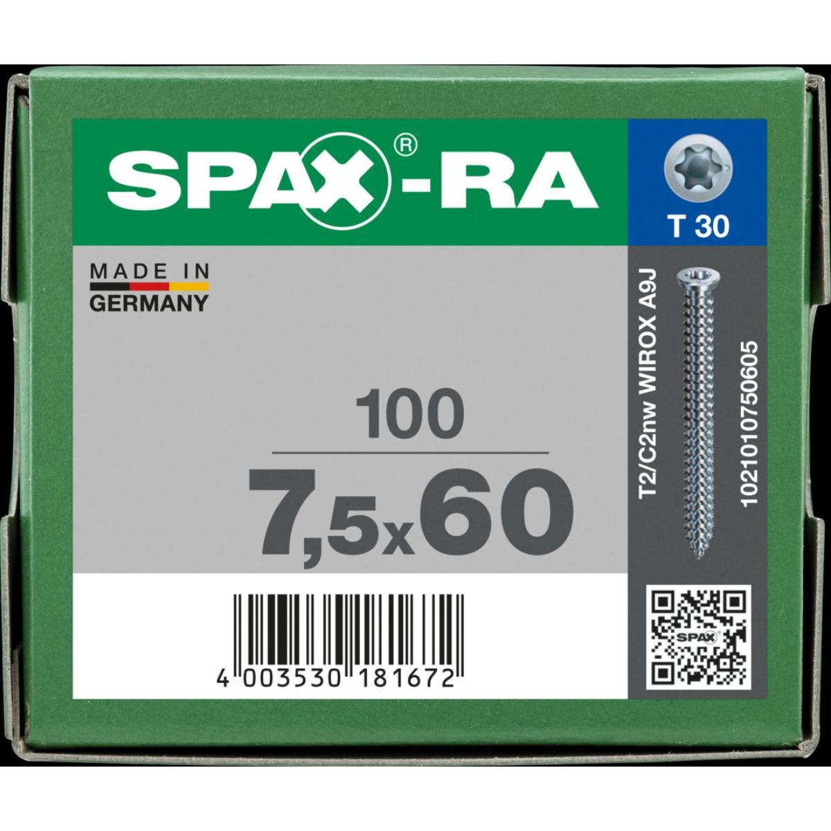 SPAX-Ra Flachsenkkopf T-Star Plus T30 Vollgewinde WIROX, 100 Stück
