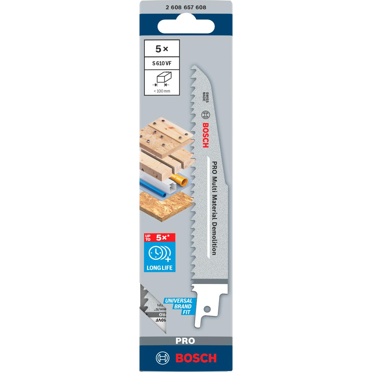 Bosch PRO Säbelsägeblatt S 610 VF, Heavy for Wood and Metal, 5er-Pack