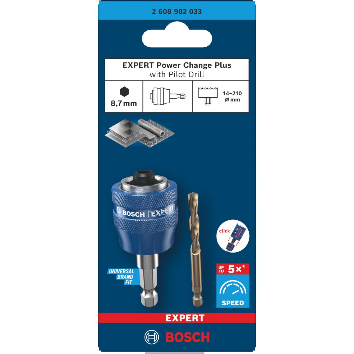 Bosch EXPERT Power Change Plus Aufnahme mit Vorbohrer, HEX Schaft 8,7mm, HSS-Co, 7,15x25x65mm, 2-teiliges Set