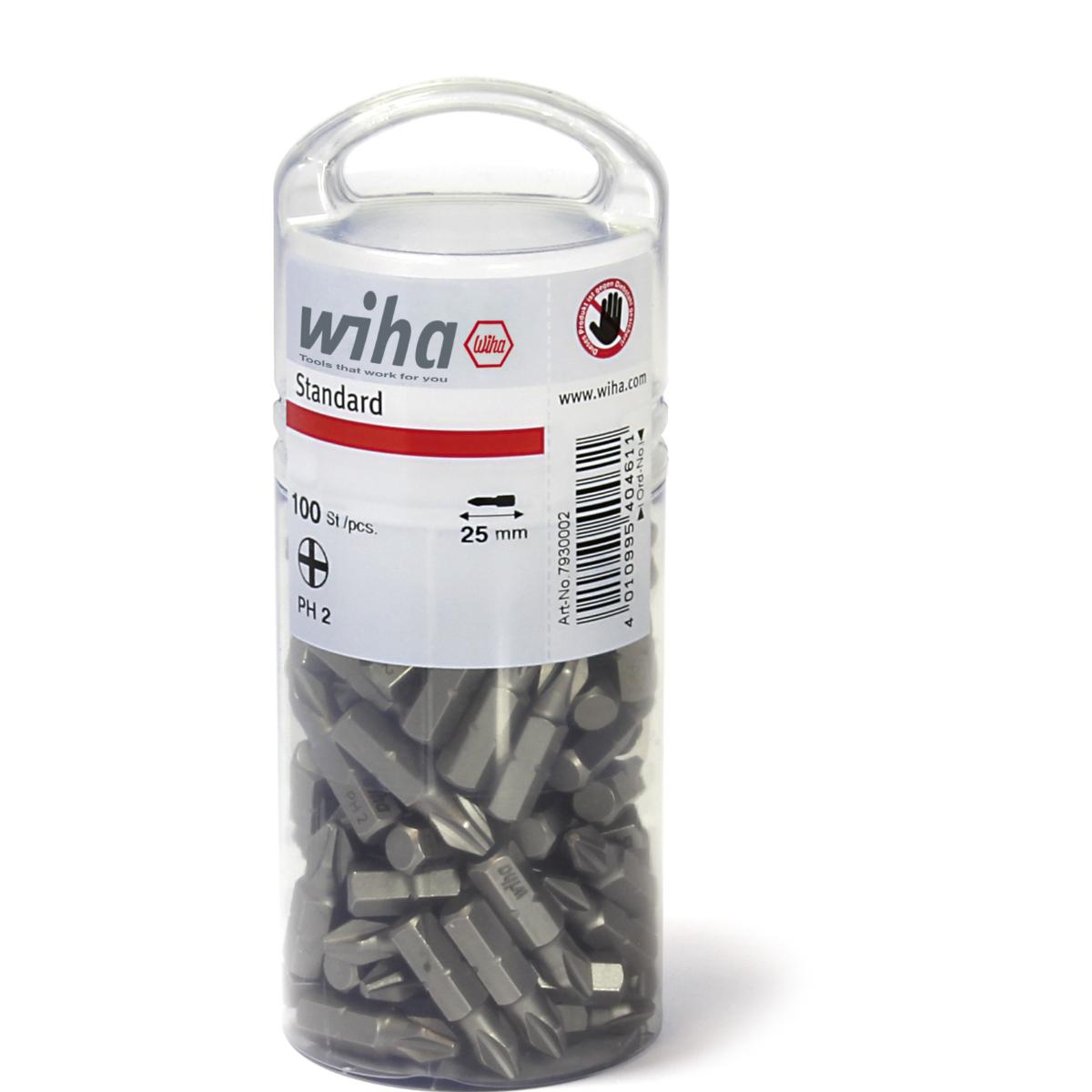 Wiha Bit Standard 25 mm Phillips (PH2) 100-teilges Set 1/4 zoll in Großpackung