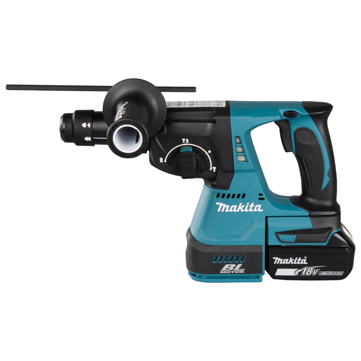 Makita Akku-Kombihammer für SDS-Plus 18V / 6,0 Ah, 2 Akkus + Ladegerät im MAKPAC + SDS-Plus Bohrer-Set B-58992