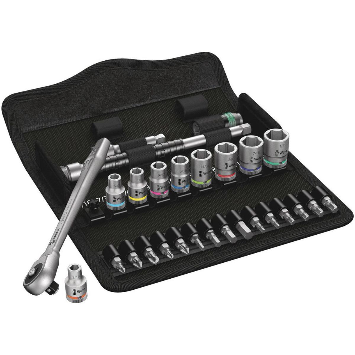 Wera 8100 SA 10 Zyklop Metal-Knarrensatz, Durchsteckvierkant, 1/4"-Antrieb, zöllig, 28-teilig