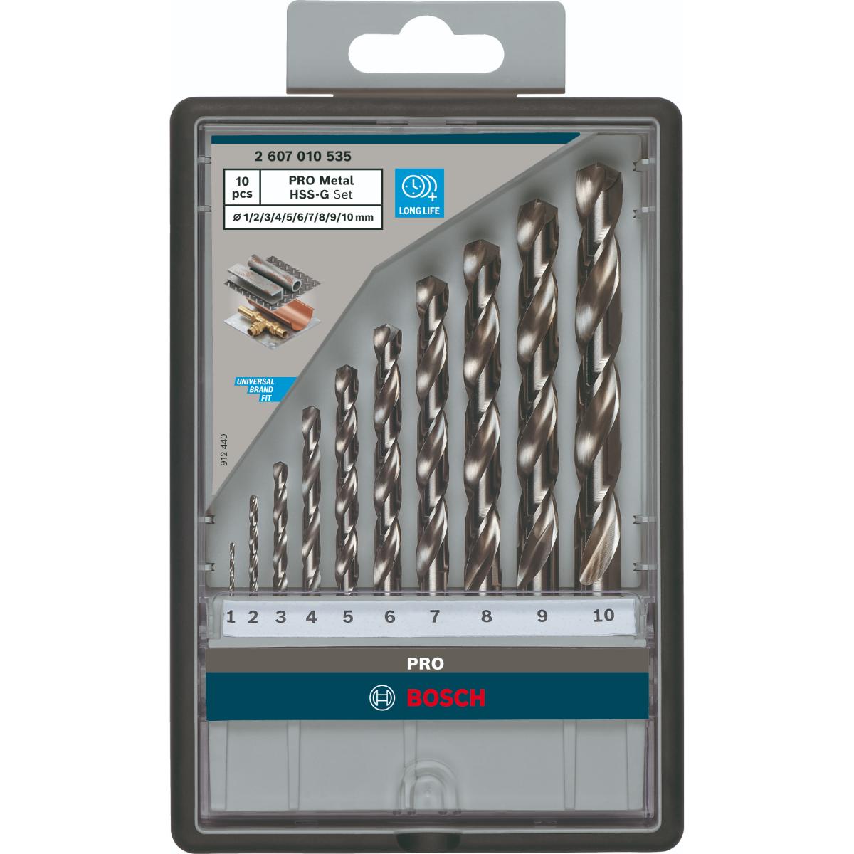 Bosch PRO Metallbohrer-Set Robust Line HSS-G, DIN 135, 135°, 10-teilig, 1 - 10 mm