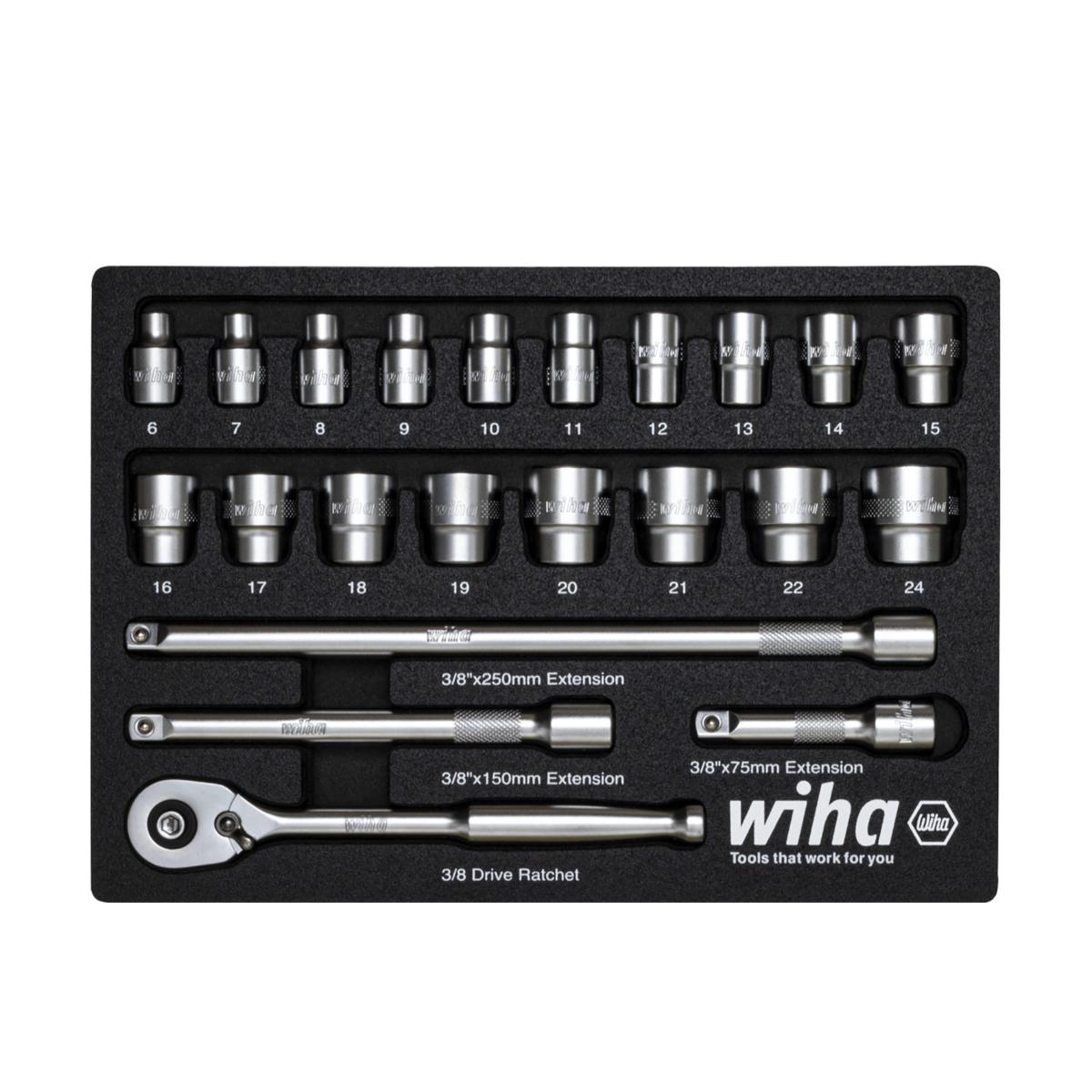 Wiha Ratschenschlüssel Set 3/8 zoll 22-teilges Set in Schaumeinlage