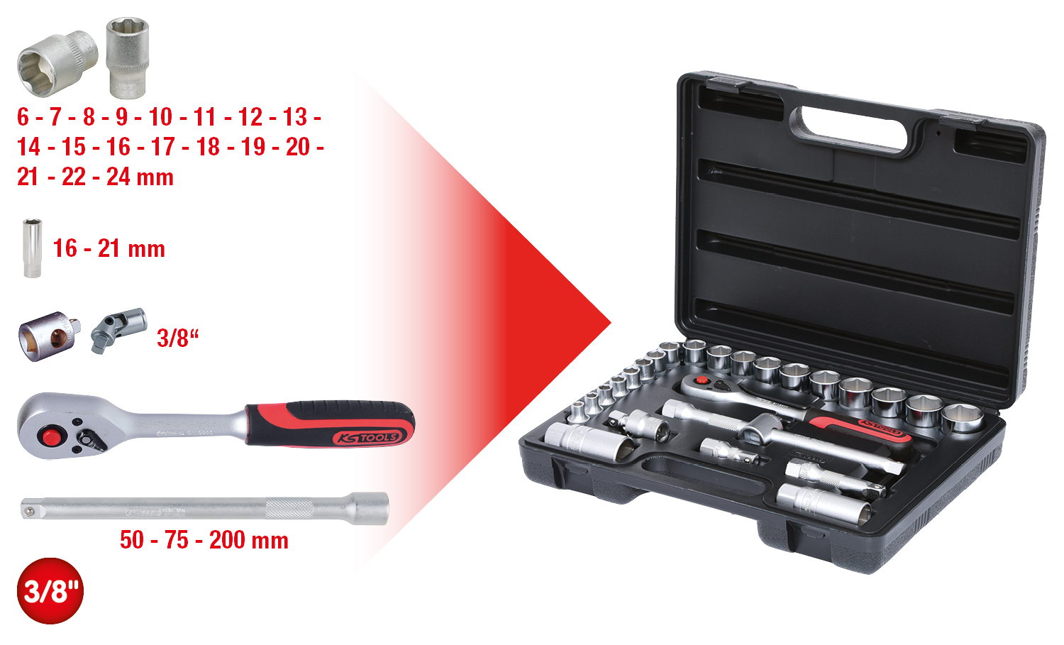 KS Tools 3/8" Steckschlüssel-Satz, 26-tlg