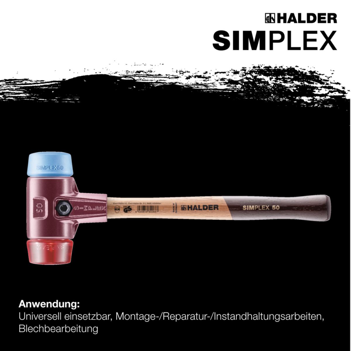 HALDER SIMPLEX - Schonhammer mit Tempergussgehäuse und hochwertigem Holzstiel, TPE-soft / Plastik