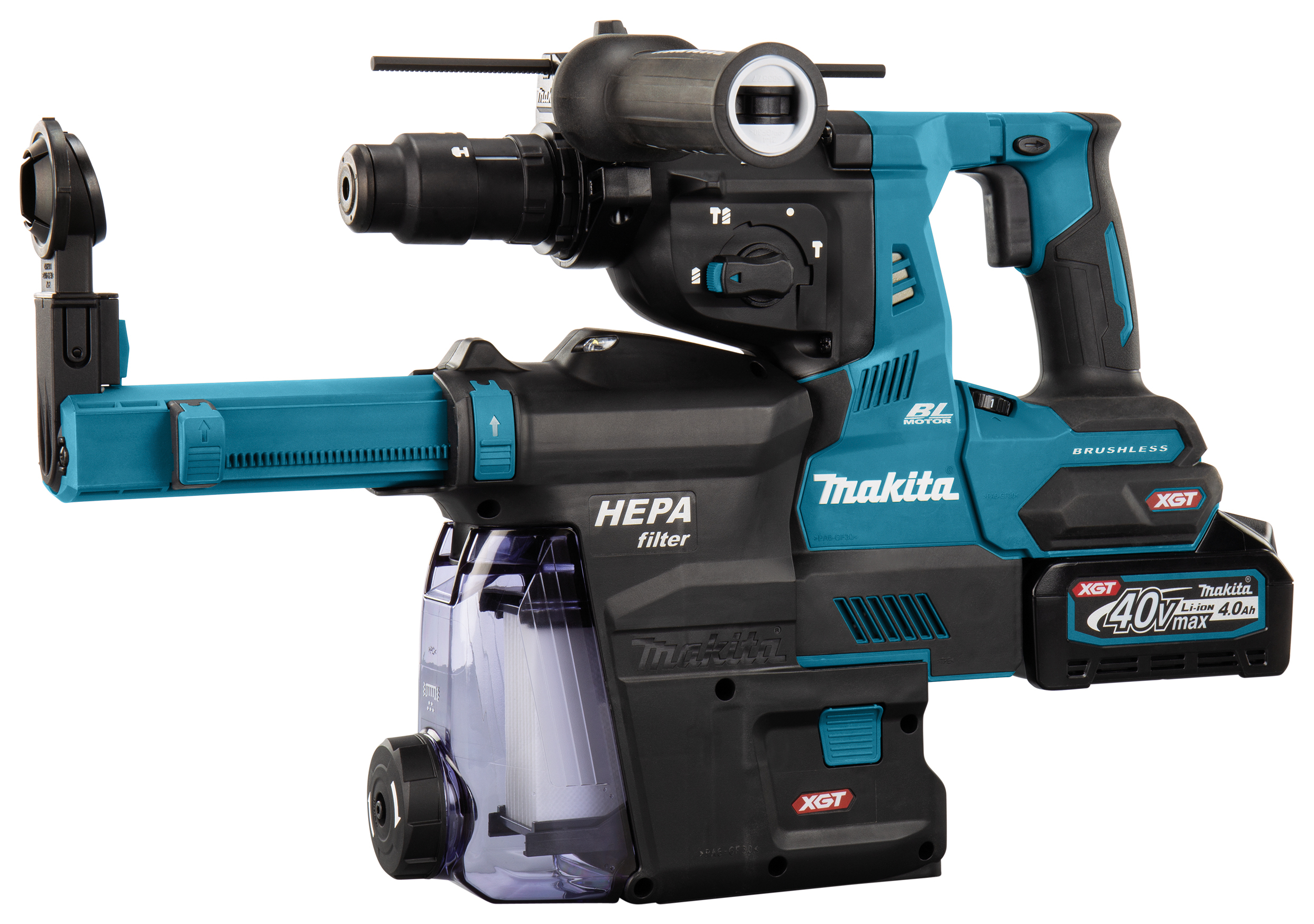 Makita Akku-Kombihammer SDS-PLUS 40V  / 4,0 Ah, 2 Akkus + Ladegerät im MAKPAC inkl. Staubabsaugung D