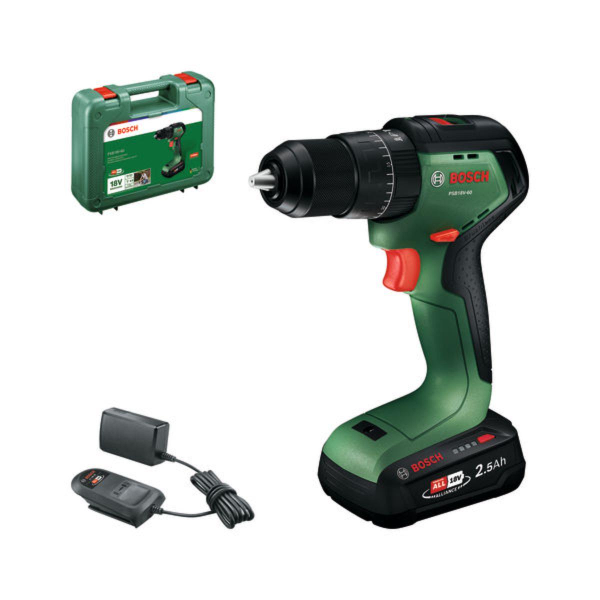 Bosch Akku-Schlagbohrschrauber PSB18V-60, 1x Akku PBA 18V 2.5Ah in Handwerkerkoffer