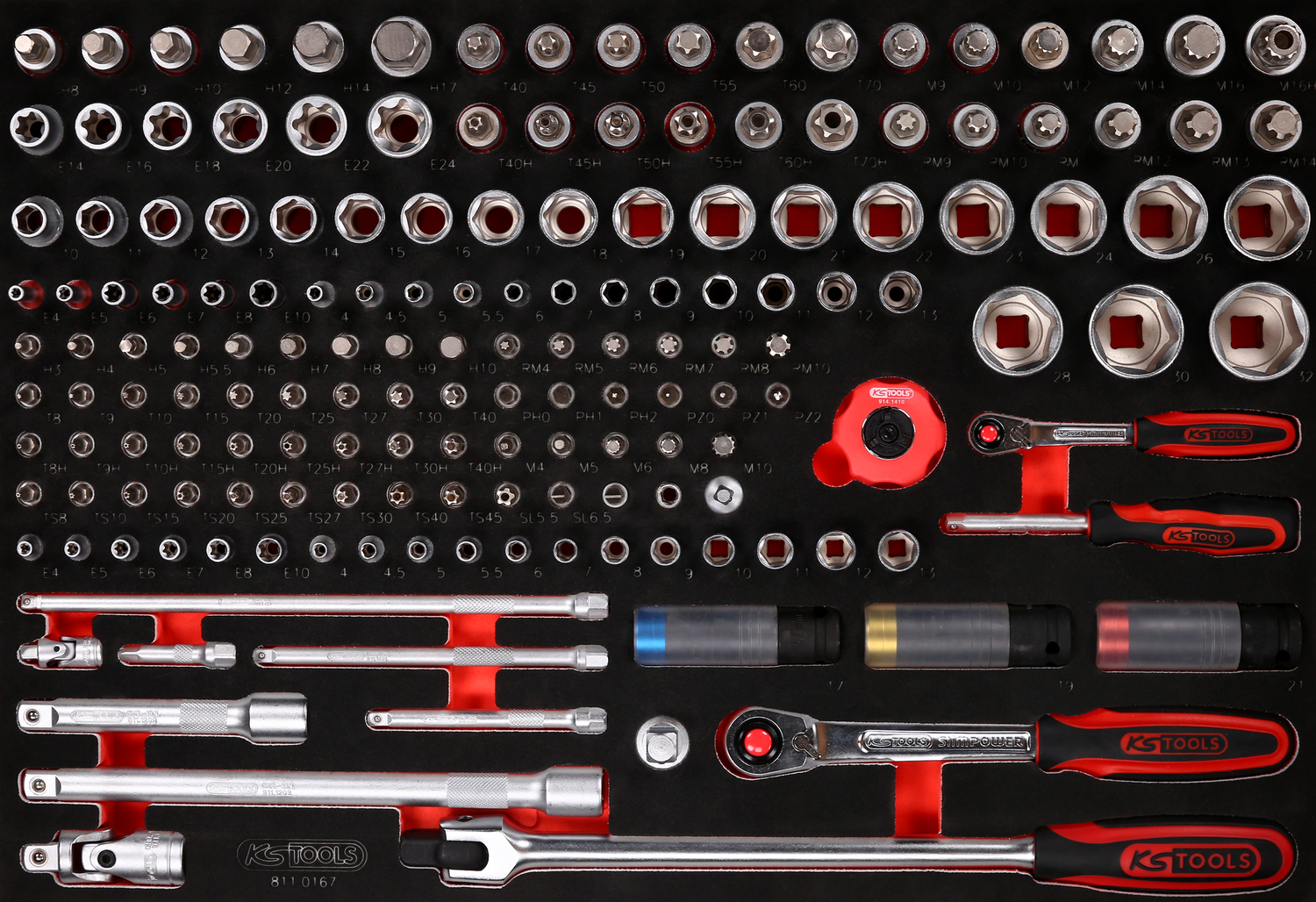 KS Tools 1-4'' + 1-2'' Steckschlüssel-Satz in Schaumstoffeinlage, 167-tlg