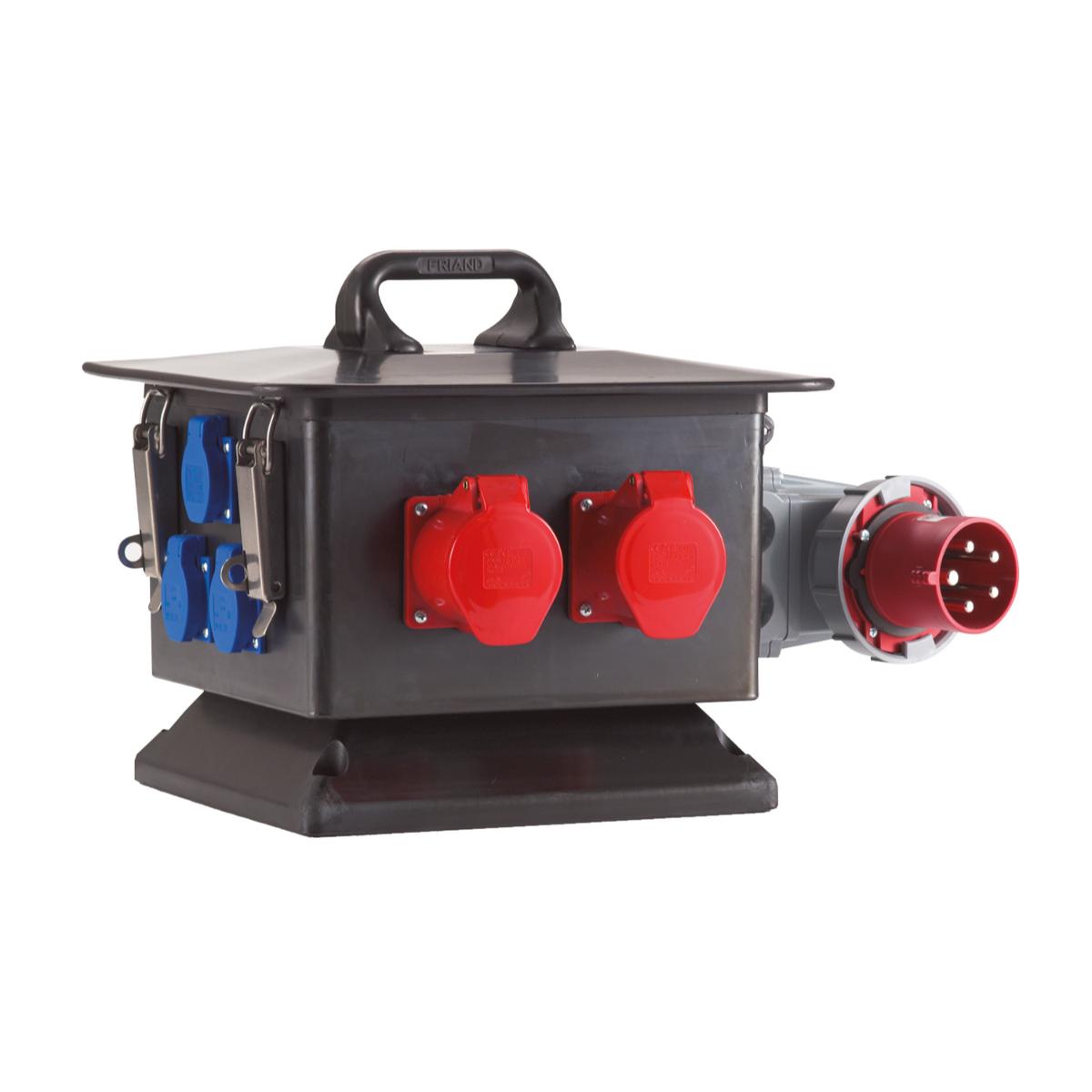 HEDI Steckdosenverteiler aus Vollgummi, 400V/63A-Ausführung 2x CEE-Steckdosen 5x16 A + 2x CEE-Steckd