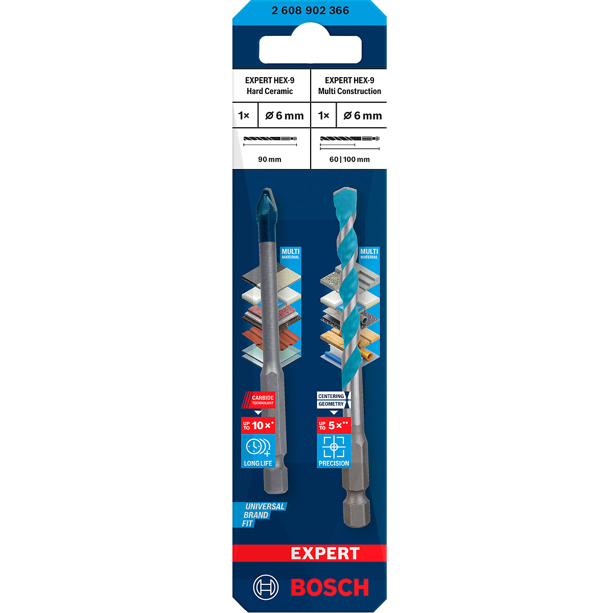 Bosch EXPERT HEX-9 Hard Ceramic + HEX-9 Multi Construction Bohrer