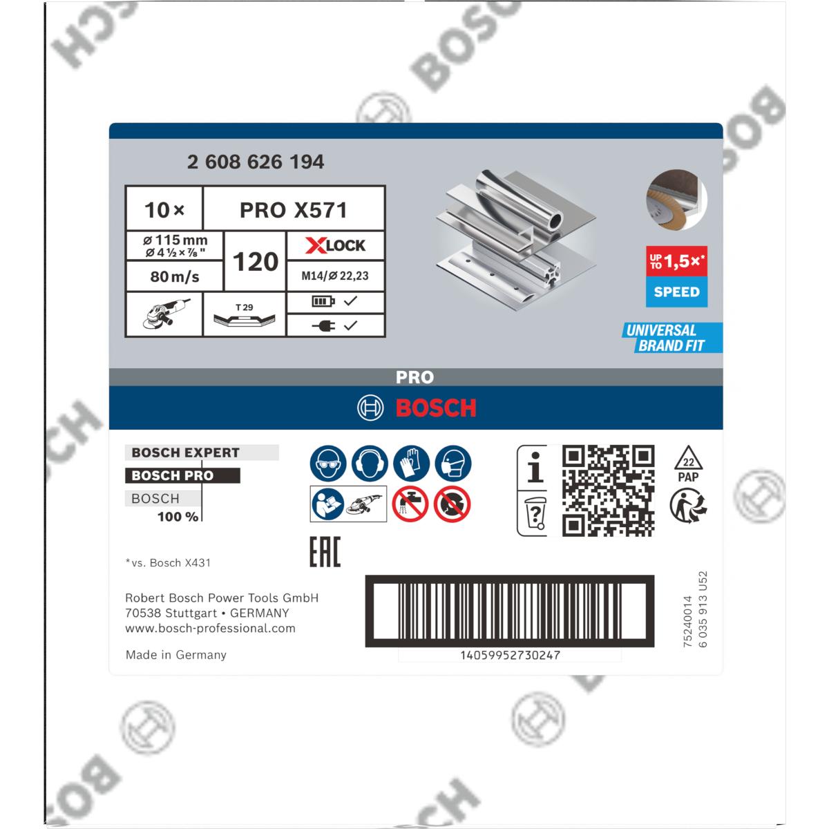 Bosch PRO X571 Fächerschleifscheibe, abgewinkelt, 115 mm, K120, X-Lock