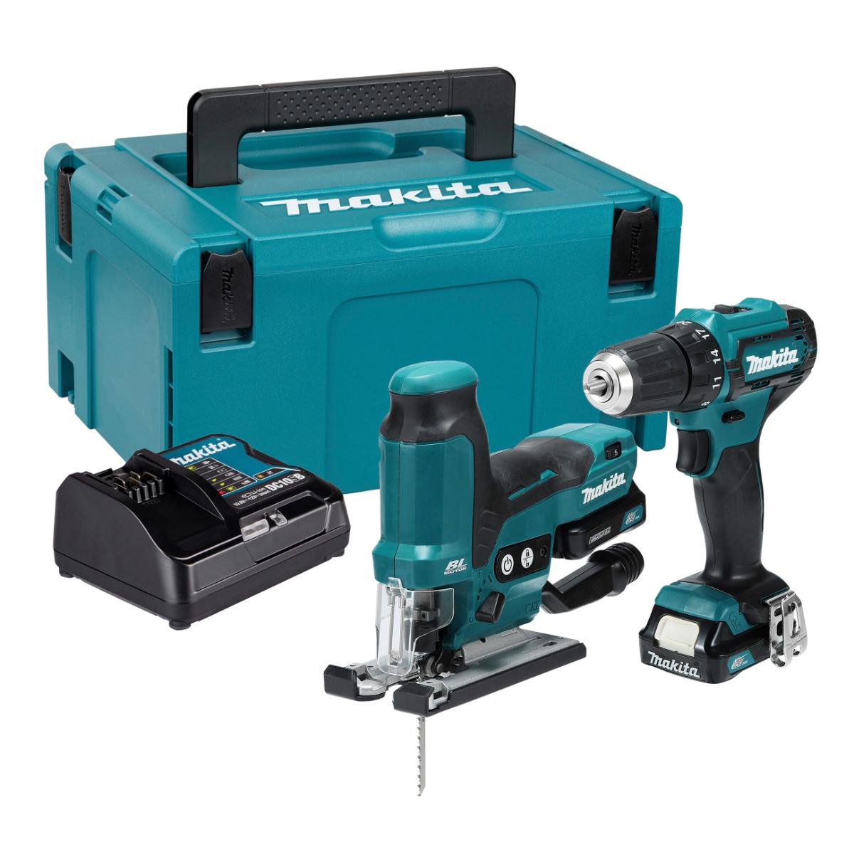 Makita Akku-Kombo-Kit 12V max. / 2,0 Ah, DF333DZ + JV10DZ, 2 Akkus + Ladegerät im MAKPAC