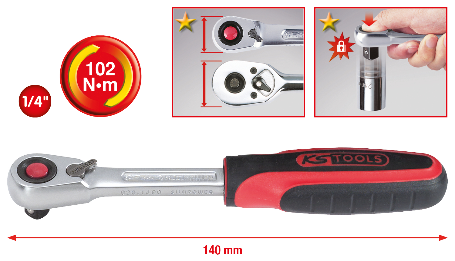 KS Tools 1/4" SlimPOWER Umschaltknarre,72 Zahn