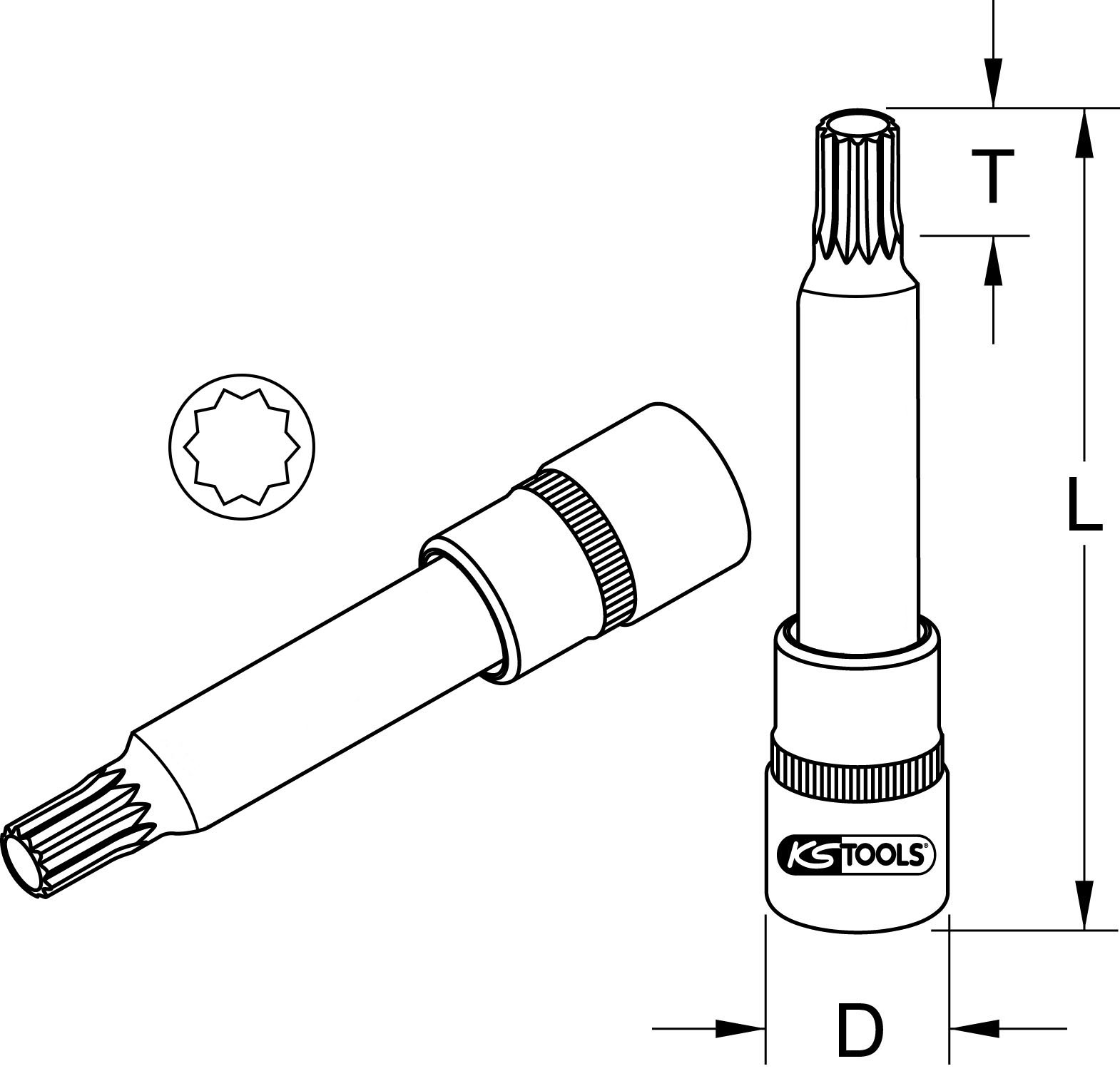 KS Tools OZ Spezial-Alu-Felgen-Bit-Stecknuss für mehrteilige OZ-Felgen, 8 mm, Länge 90 mm