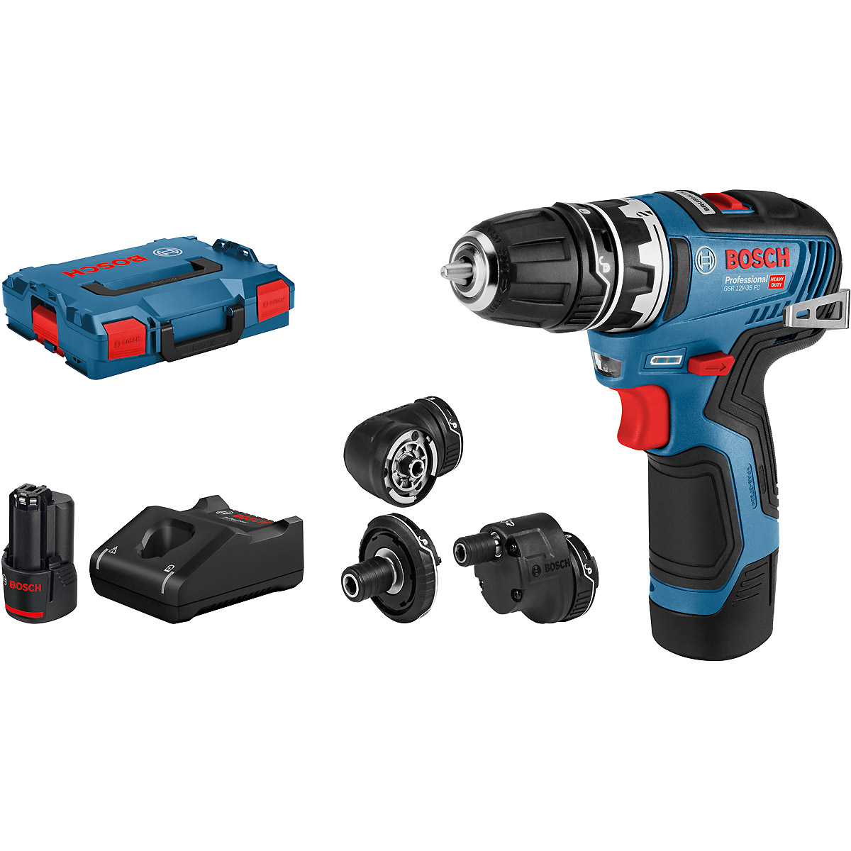 Bosch Akku-Bohrschrauber GSR 12V-35 FC, mit 2 x 3.0 Ah Li-Ion Akku, 4 Aufsätze, L-BOXX