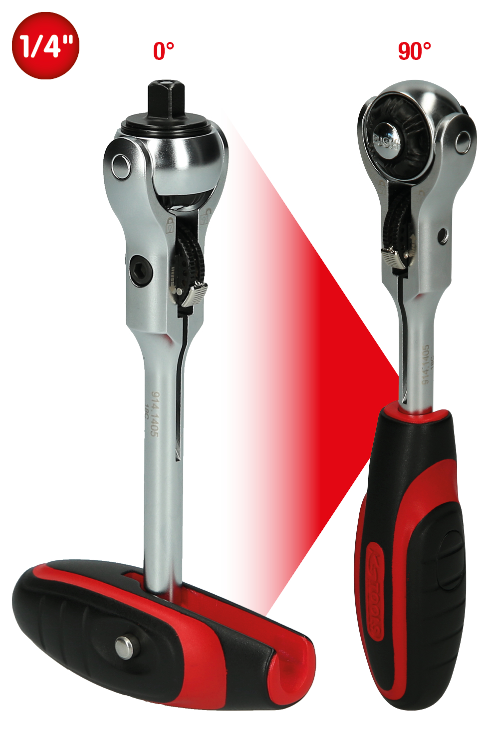 KS Tools 1/4" MODIFIX Mini-T-Griff-Schwenkkopf-Knarre, 72 Zahn