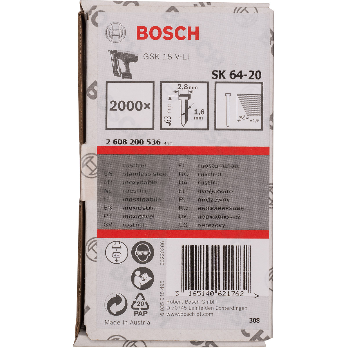 Bosch Senkkopf-Stift SK64 20NR, 38 mm Edelstahl