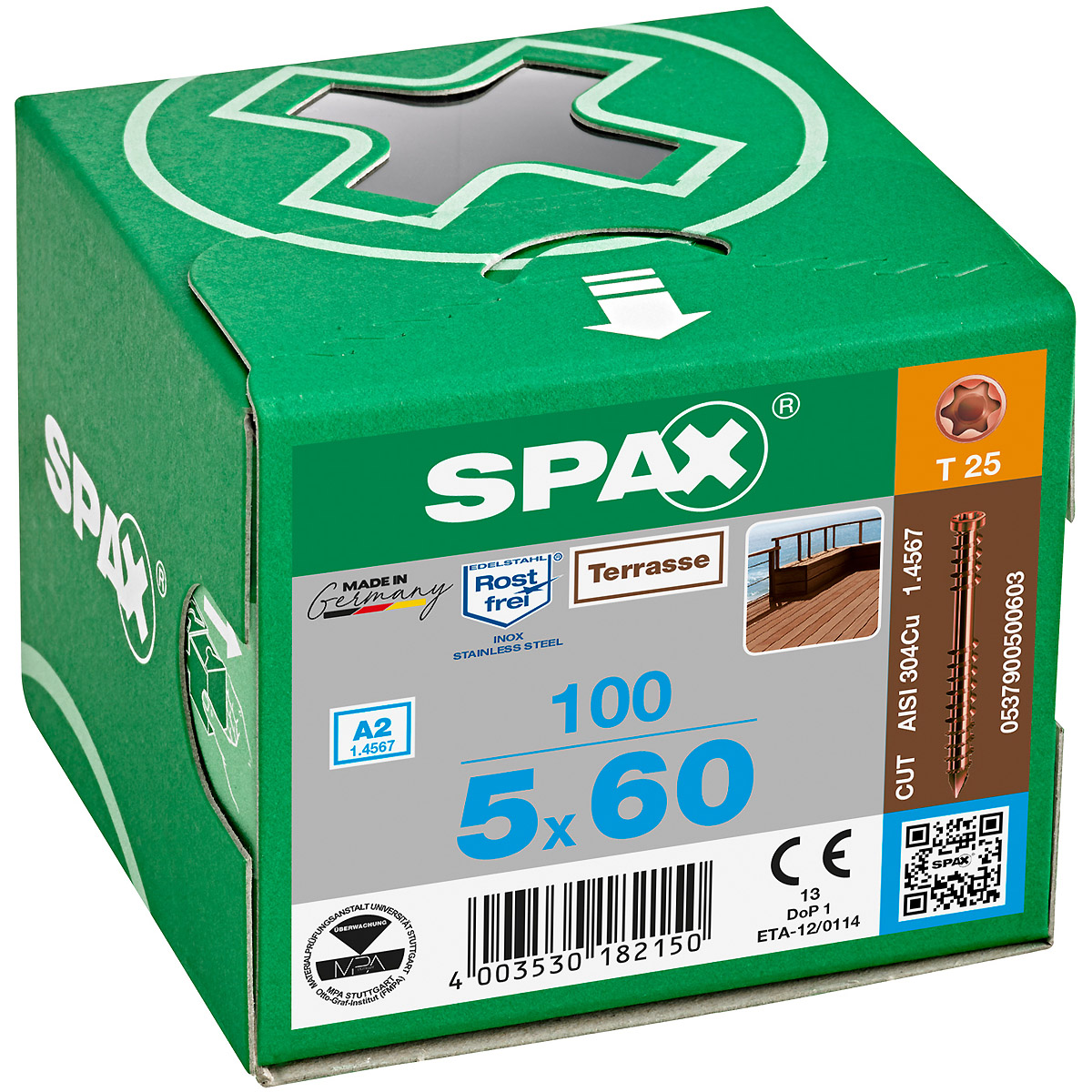 SPAX Terrasse A2 Zylinderkopf T-Star Plus T25 Fixiergewinde Cut antik, 100 Stück