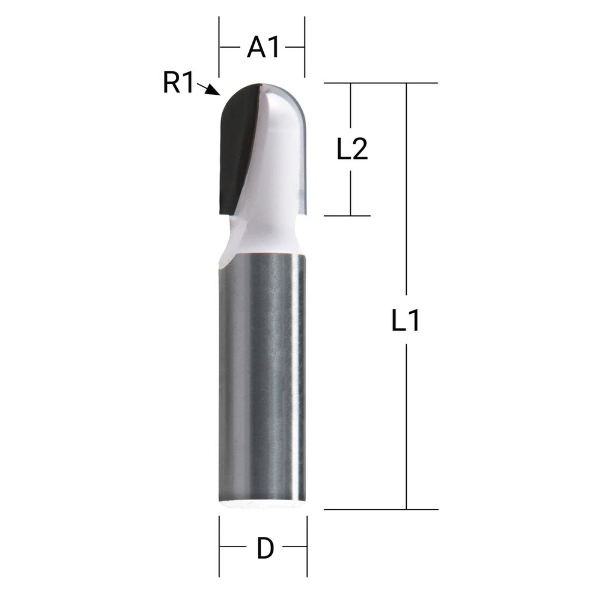 Makita Wasserrinnenfräser 12,7 mm Ø 8 mm Schaft, 19 mm Arbeitslänge, 51 mm Gesamtlänge, R1= 6,35 mm
