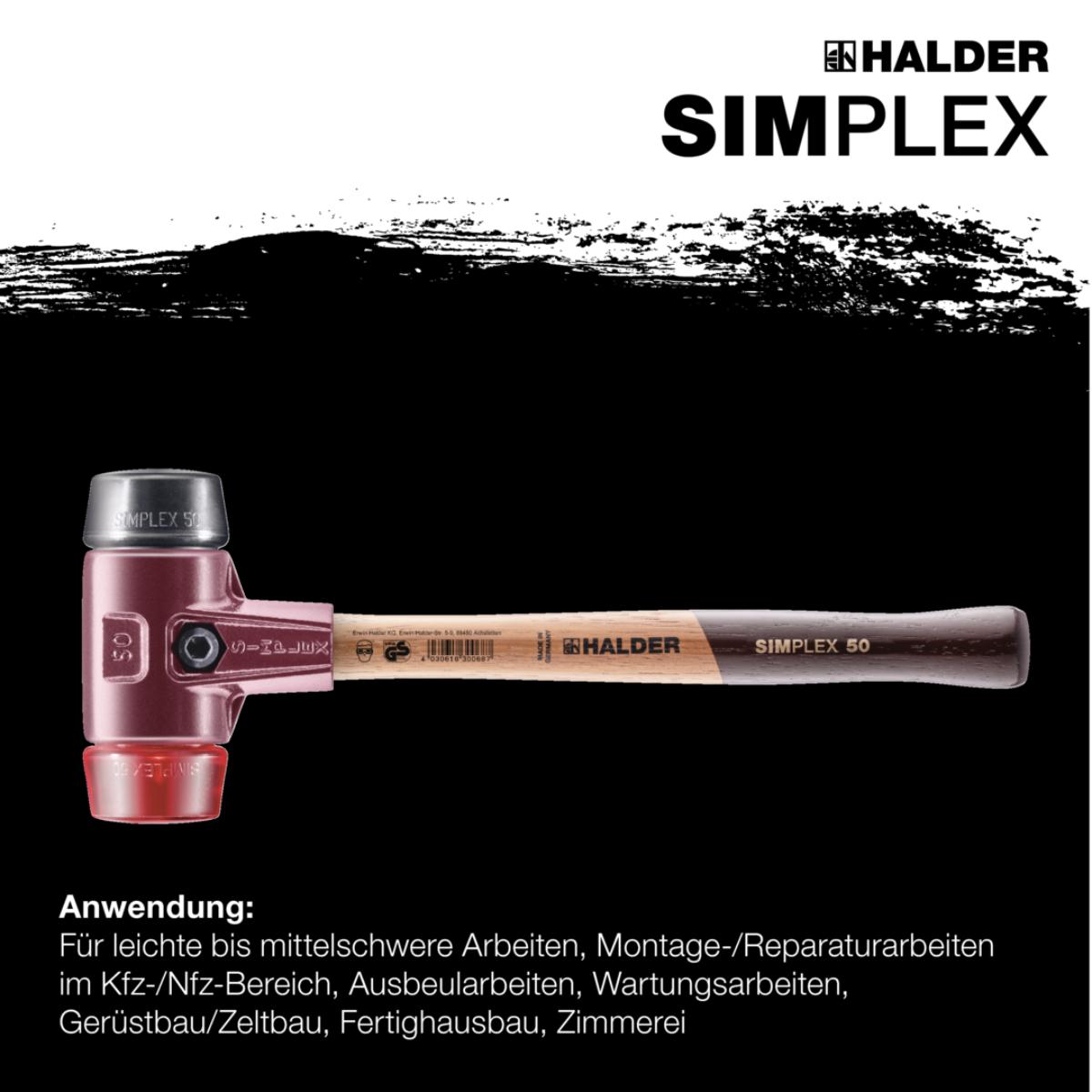 HALDER SIMPLEX - Schonhammer mit TE-Gehäuse und Holzstiel, Gummikomposition / Plastik