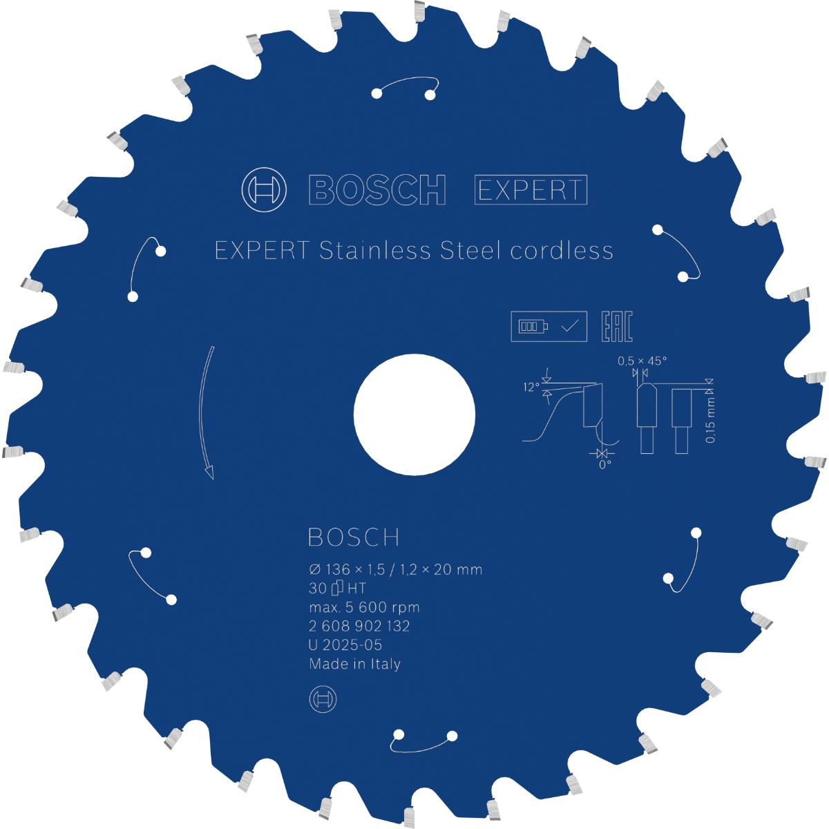 Bosch EXPERT Stainless Steel Kreissägeblatt, 136x20 mm, Z30