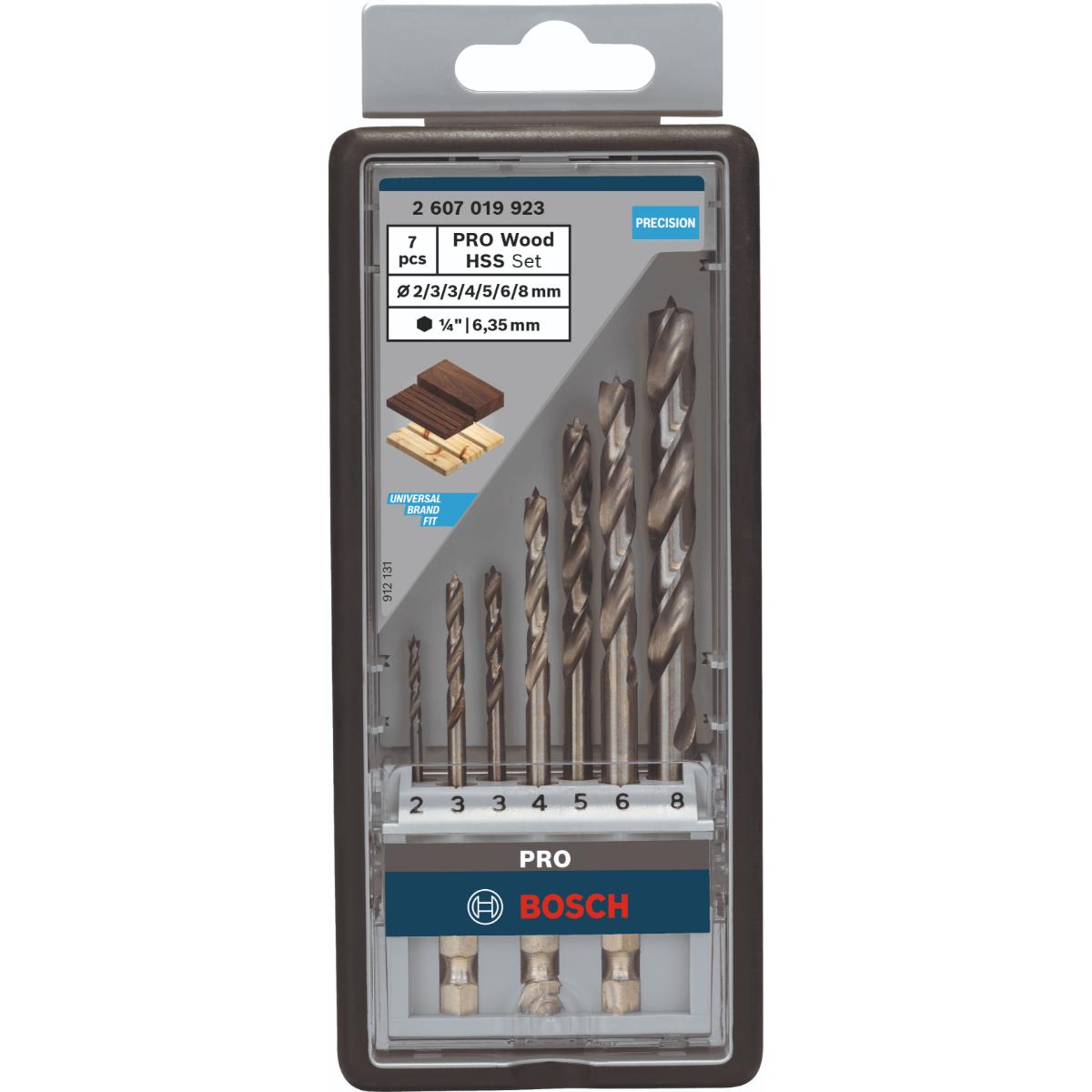 Bosch PRO Holzspiralbohrer-Set Robust Line, 1/4 Zoll-Sechskantschaft, 7-teilig, 2 - 8 mm