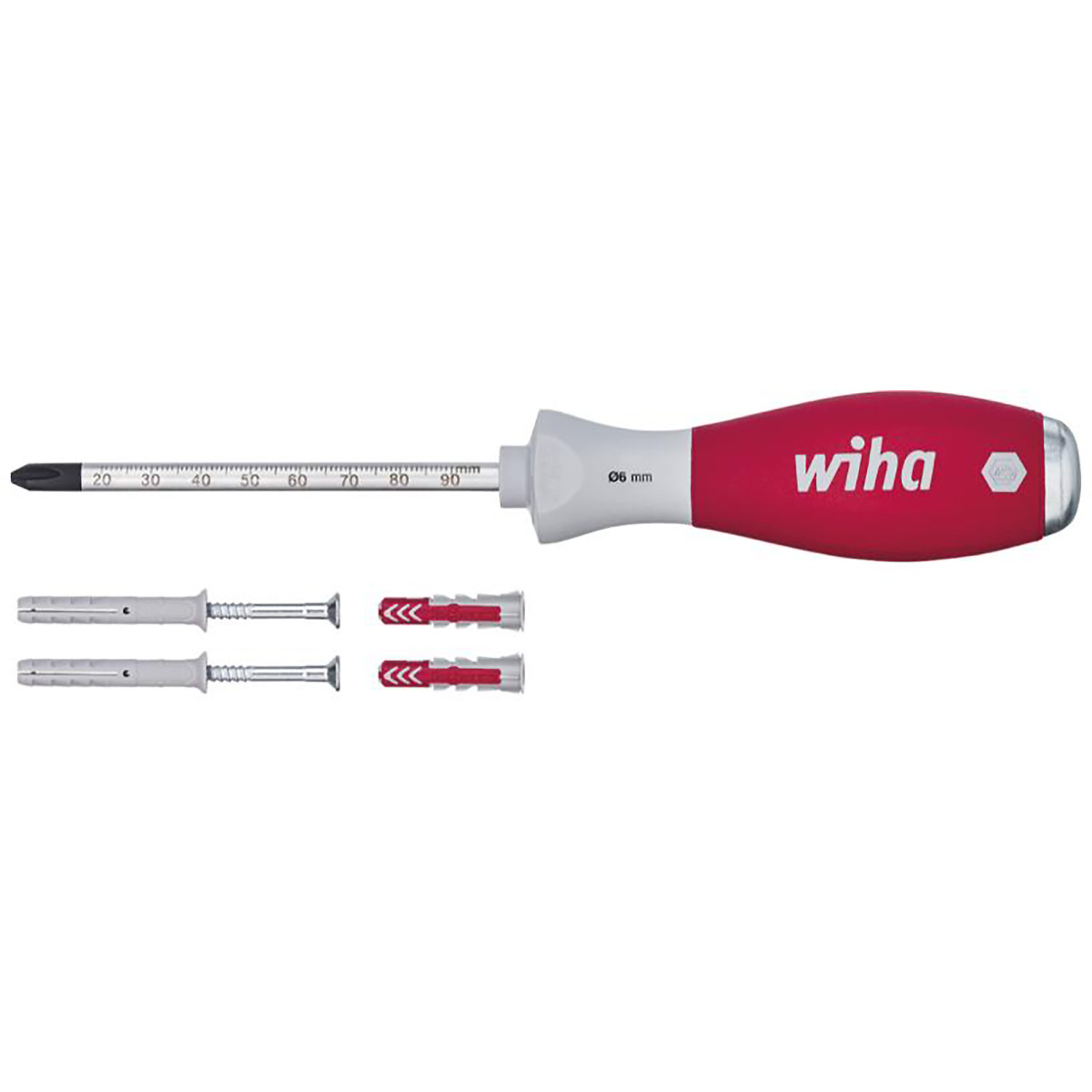 Wiha Dübellochschläger Set SoftFinish mit 6 mm Rundklinge und 4 Dübeln