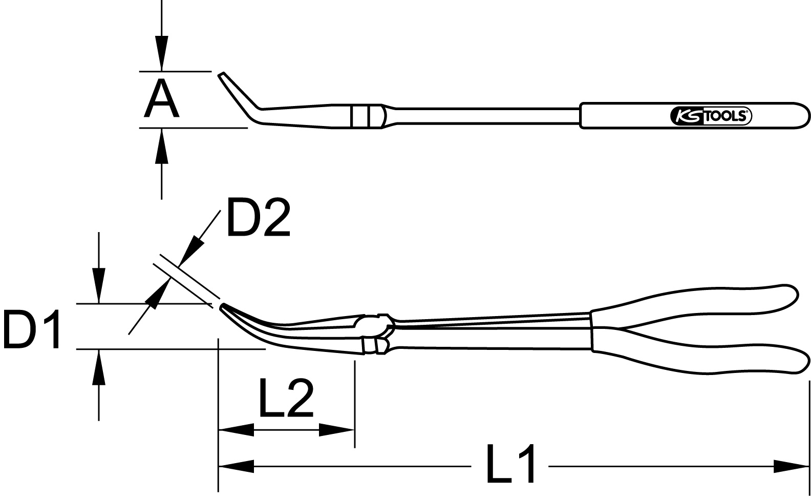 KS Tools Flachrundzange 45° gebogen, XL, 270mm