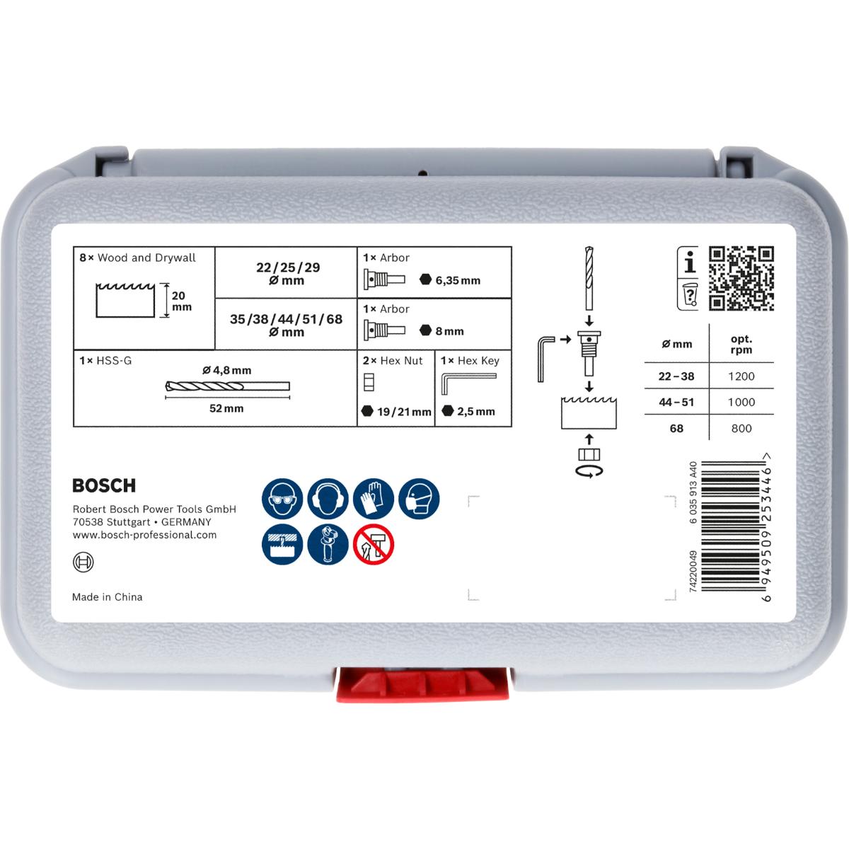 Bosch Wood and Drywall Lochsägen mit Aufsteckhalter + Zentrierbohrer, 22-68x15 mm, 13-teiliges Set
