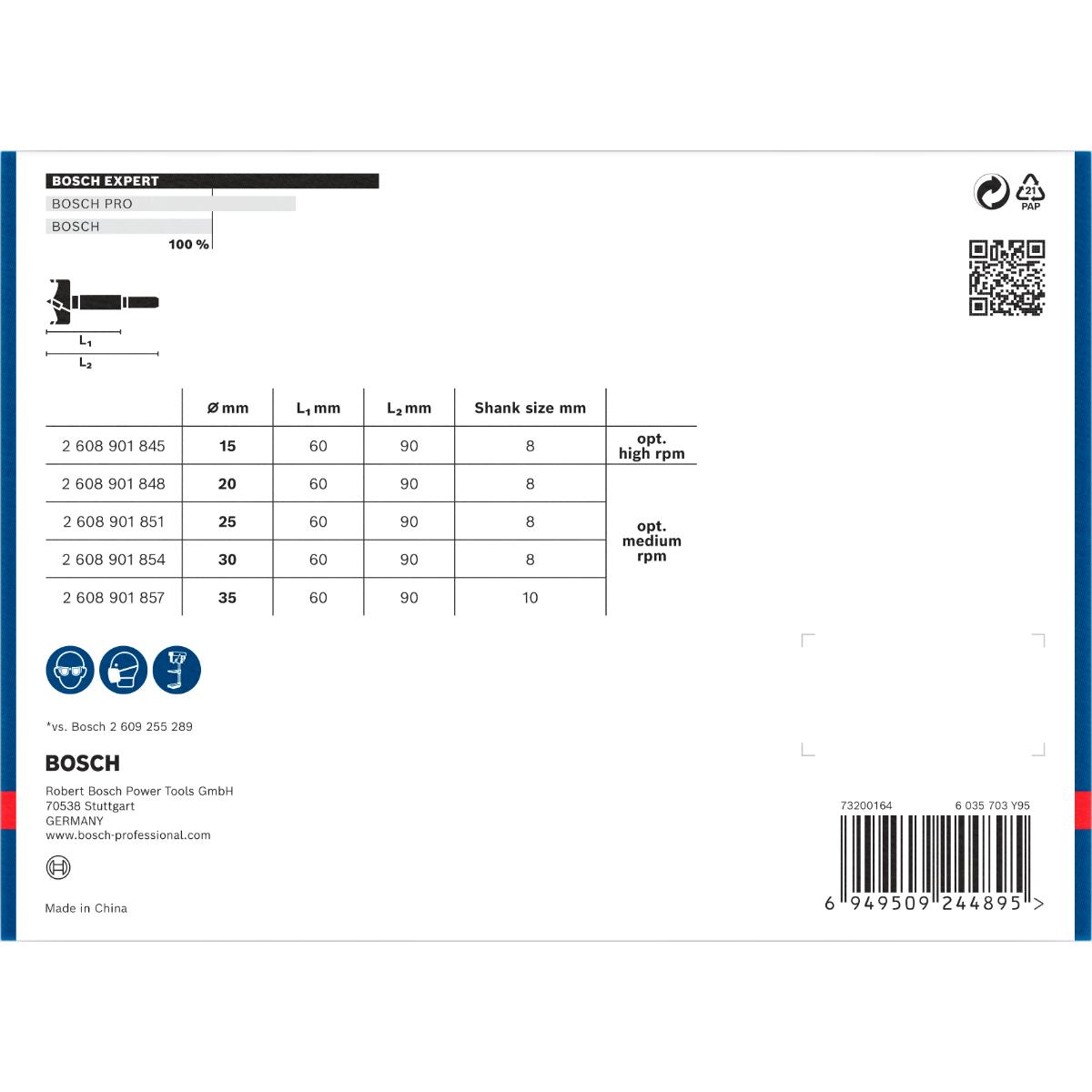 Bosch EXPERT Laminated Wood Scharnierlochbohrersatz, 15/20/25/30/35 x 60 x 90 mm, 5 Stück