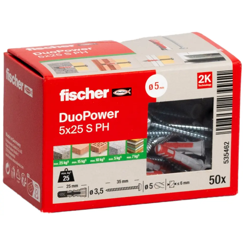 Fischer Universaldübel DuoPower 5x25 S PH mit Schraube Panhead