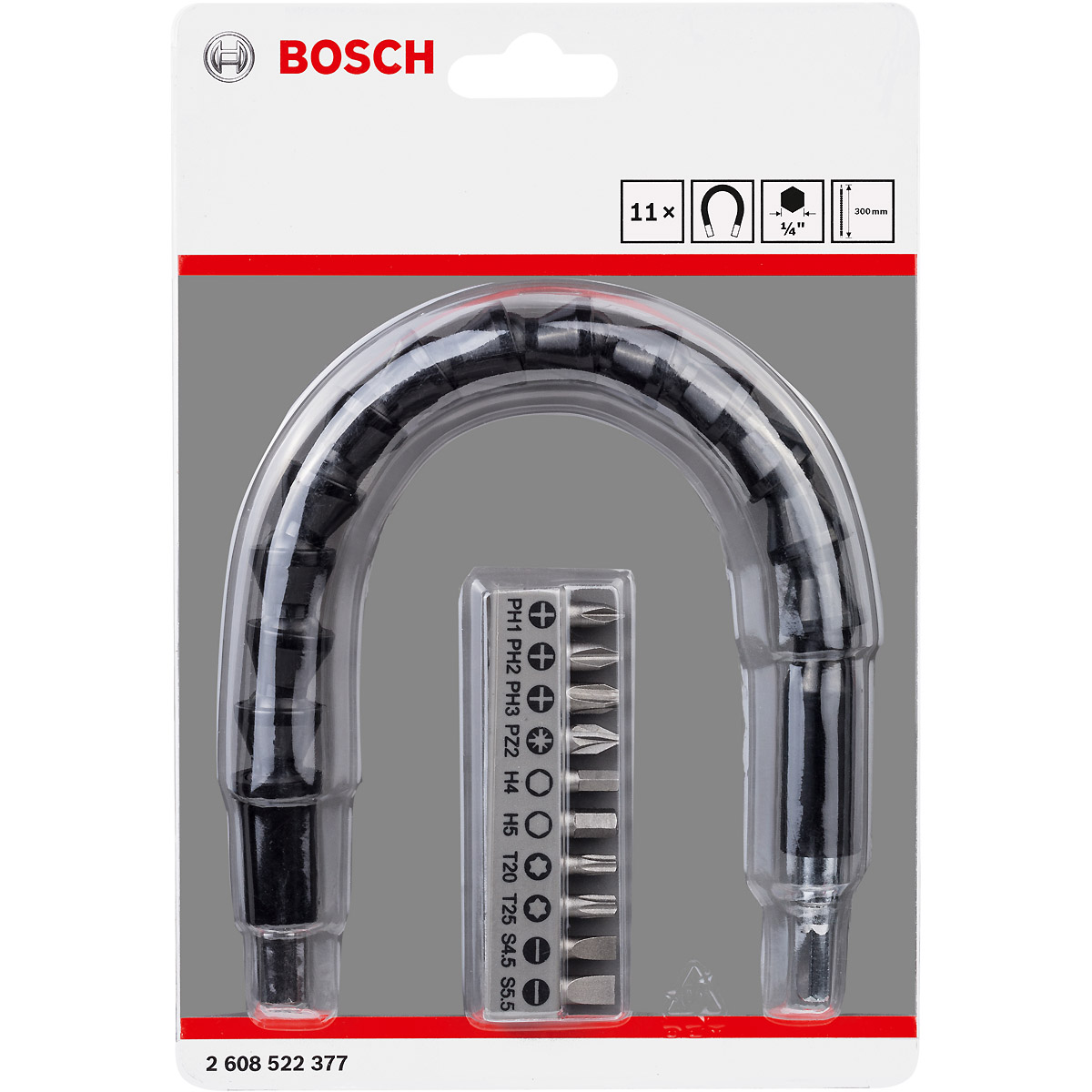 Bosch Bit Set, 11-teilig, mit flexibler Verlängerung aus Kunststoff, 300 mm