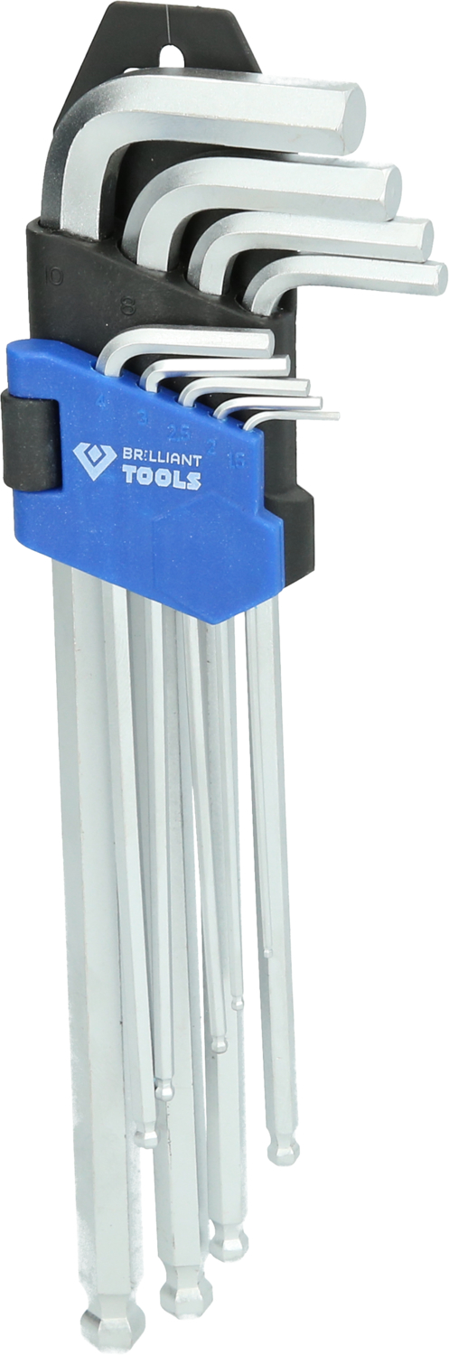 Brilliant Tools Winkelstiftschlüssel-Satz, 9-tlg, Innensechskant-Profil, lang - BT045019