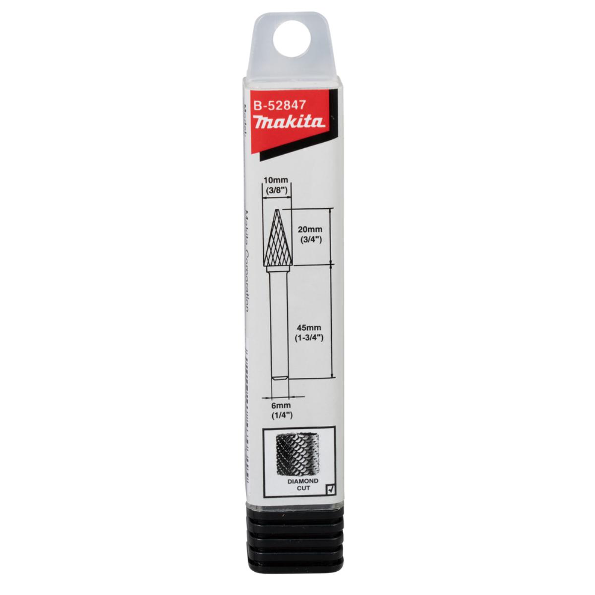 Makita Hartmetall Frässtift Spitzkegel - Kreuzverzahnung - LxØ 20x10 mm - B-52847