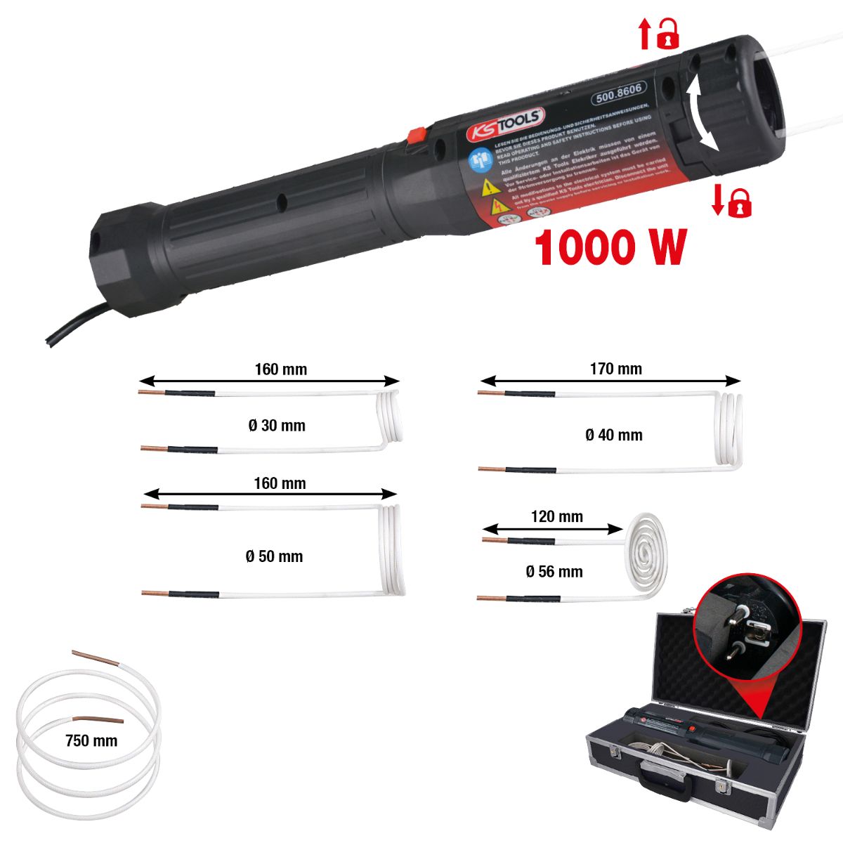 KS Tools Induktions-Heizpistolen-Satz mit Schnellverriegelung, 6-tlg
