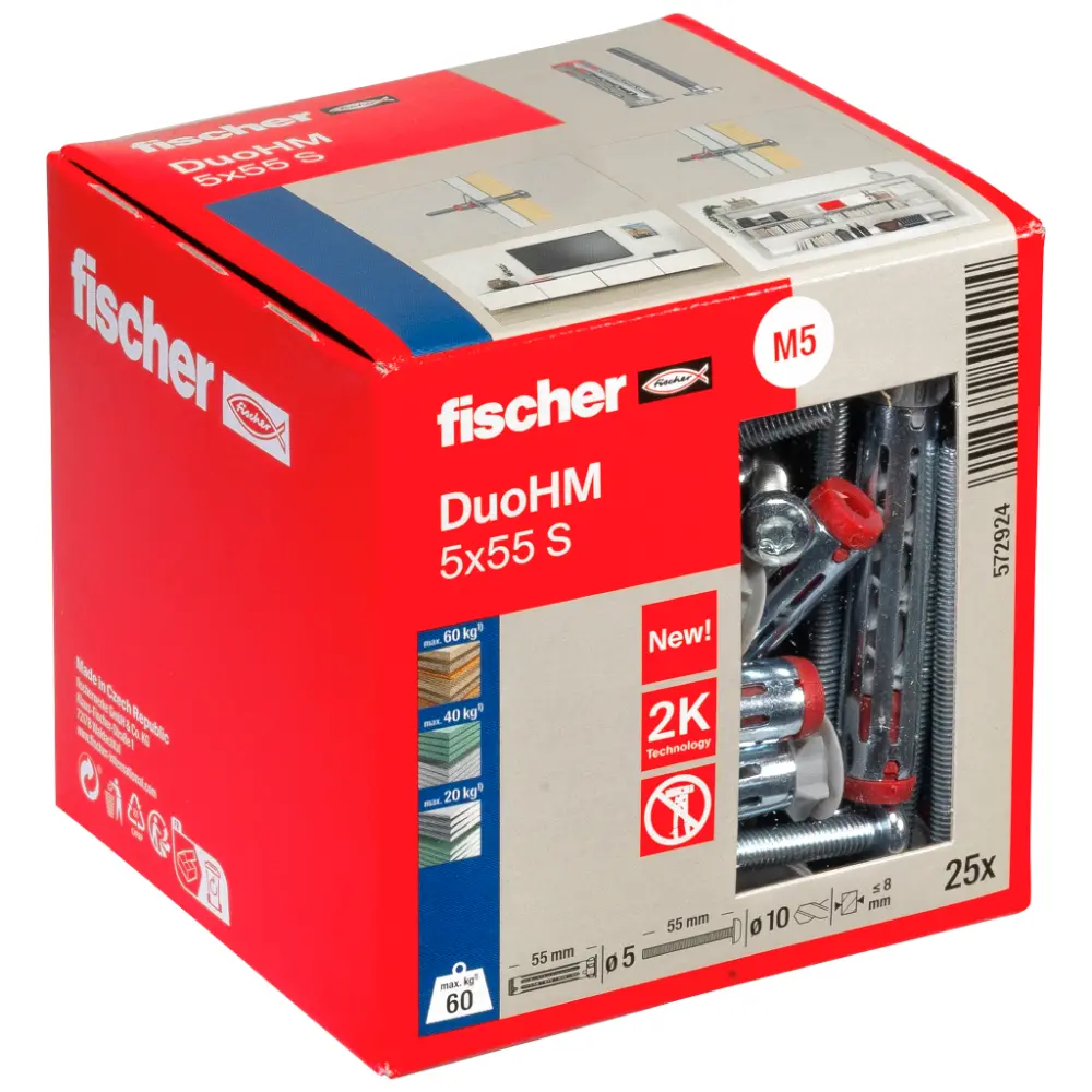 Fischer Hohlraumdübel DuoHM 5x55 S PH TX mit Panhead-Schraube, TX-Antrieb