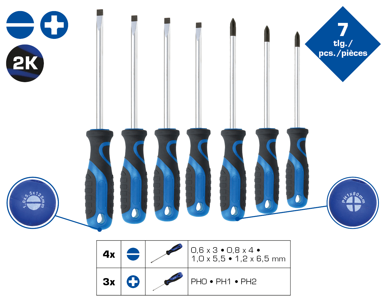Brilliant Tools Schraubendreher-Satz, 7-tlg, Schlitz, PH - BT033007