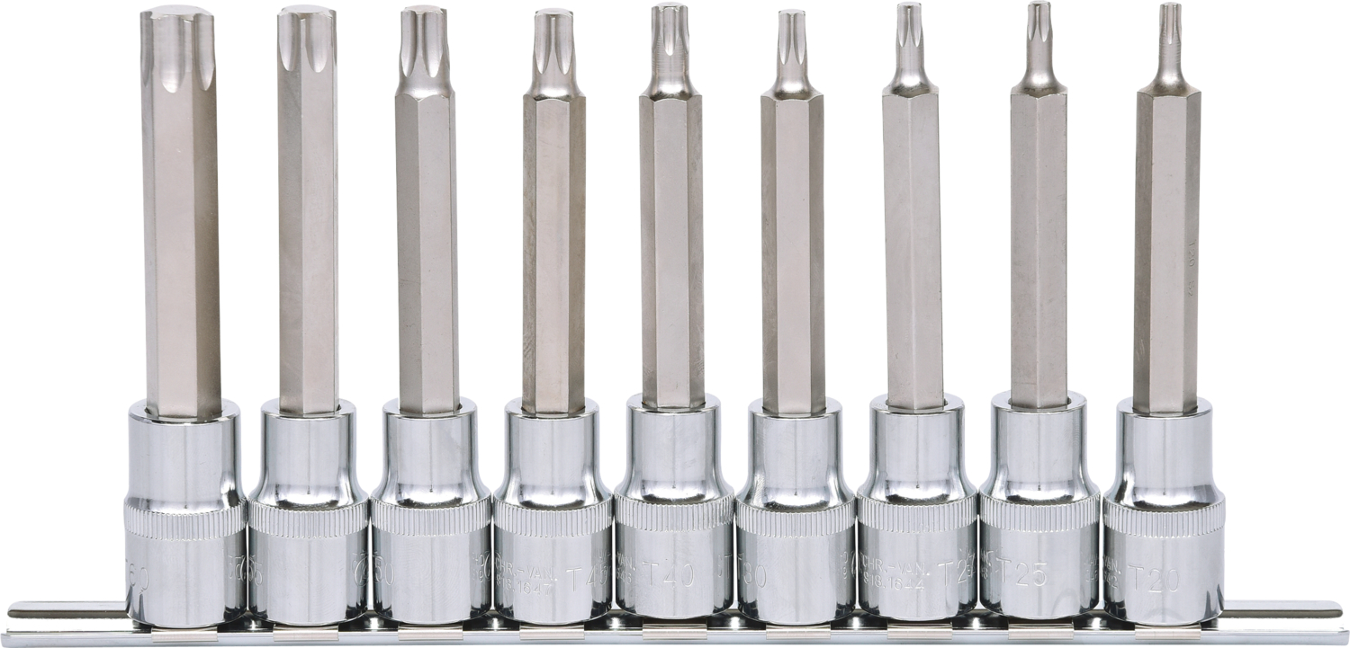 KS Tools 1/2" CHROMEplus Bit-Stecknuss-Satz Torx, lang, 9-tlg T20-T60