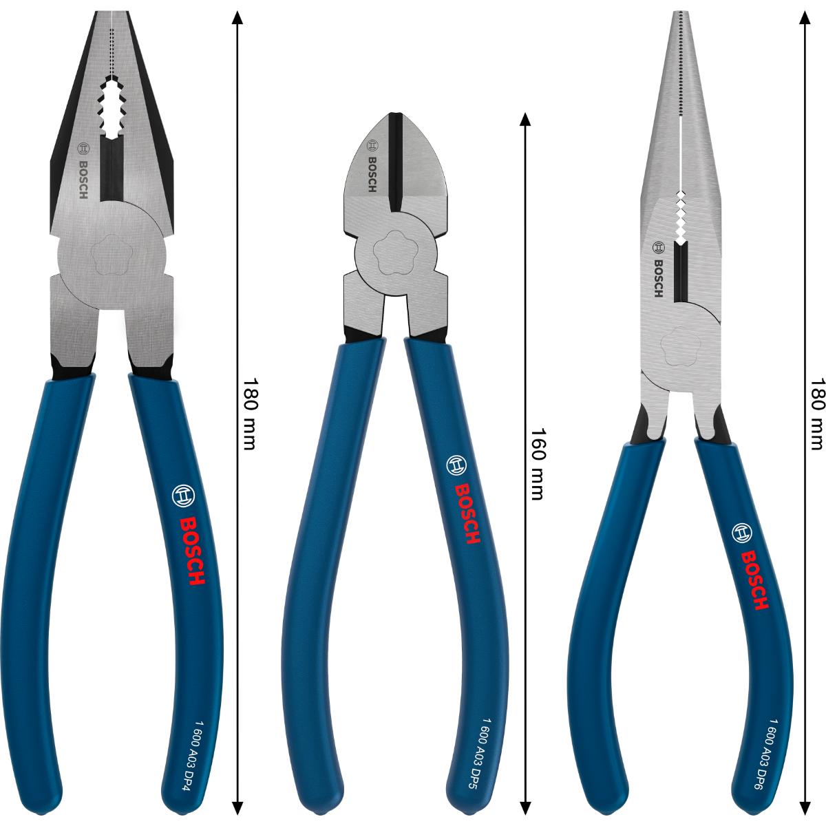 Bosch Zangen, tauchbeschichtete, rutschfeste Griffe, 3-teilges Set