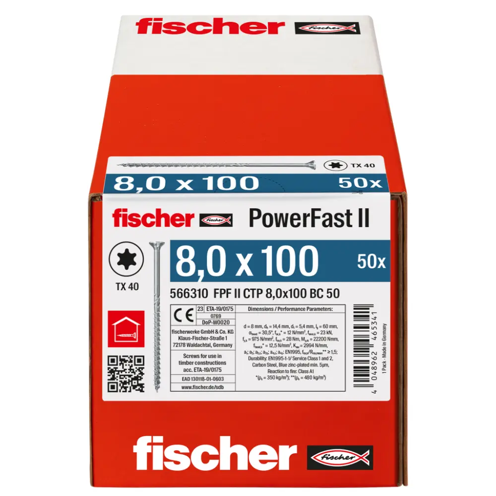 Fischer Holzbauschraube 8,0x100 FPF II CTP BC, Senkkopf, Innenstern TX, Teilgewinde, blauverzinkt