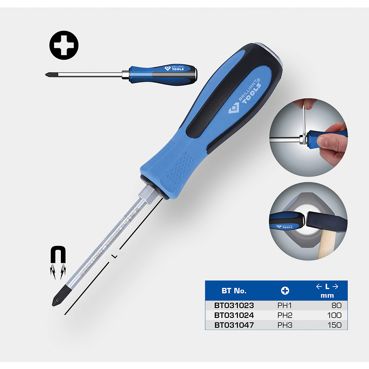 Brilliant Tools Schraubendreher Kreuzschlitz mit Schlagkappe