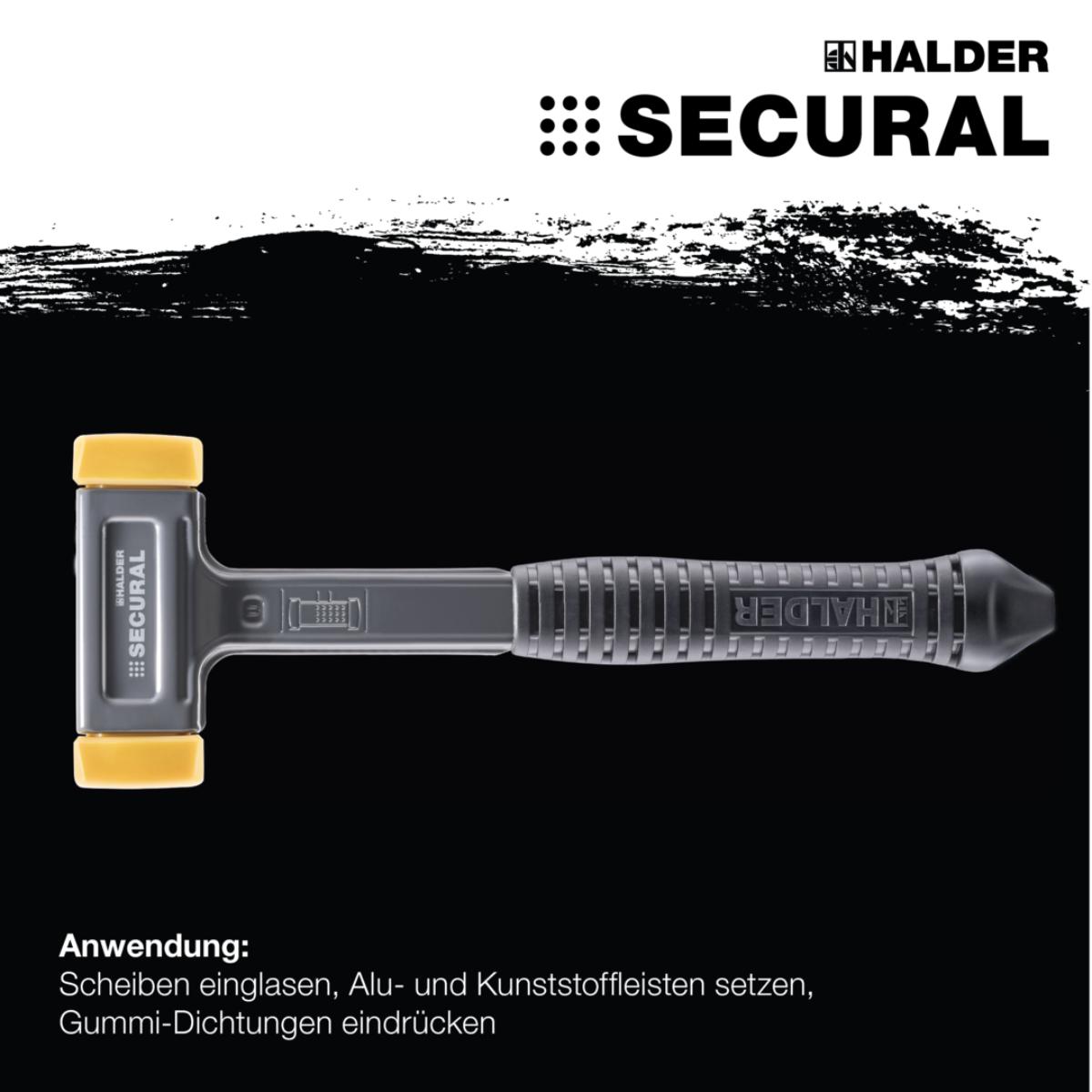 HALDER SECURAL plus - Schonhammer Kopf und Stiel bruchsicher aus Stahl, Schlageinsätze rechteckig