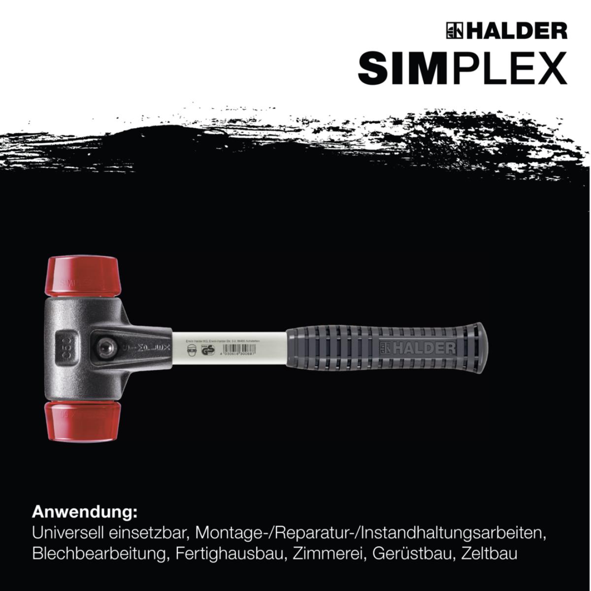 HALDER SIMPLEX - Schonhammer mit verstärktem TE-Gehäuse und Fiberglasstiel, Plastik