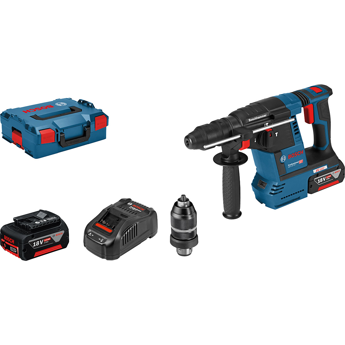Bosch Akku-Bohrhammer mit SDS plus GBH 18V-26 F, mit 2 x 5.0 Ah Li-Ion Akku, L-BOXX