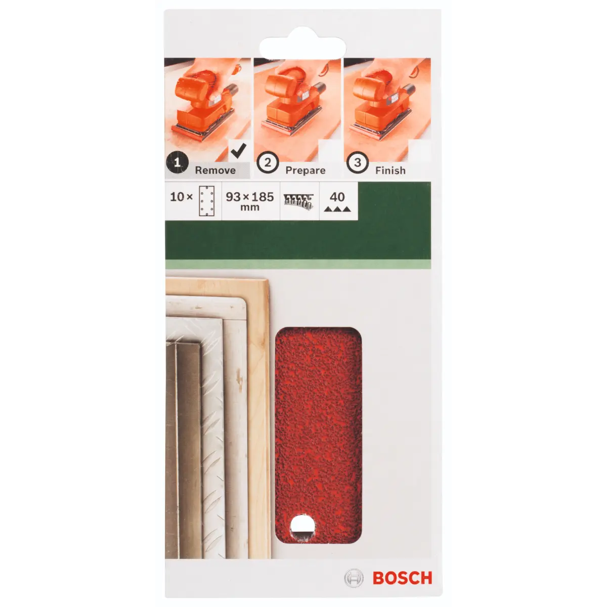 Bosch Schleifblatt-Set für Schwingschleifer K=40, 93 x 185 mm, 8 Löcher, 10-tlg.