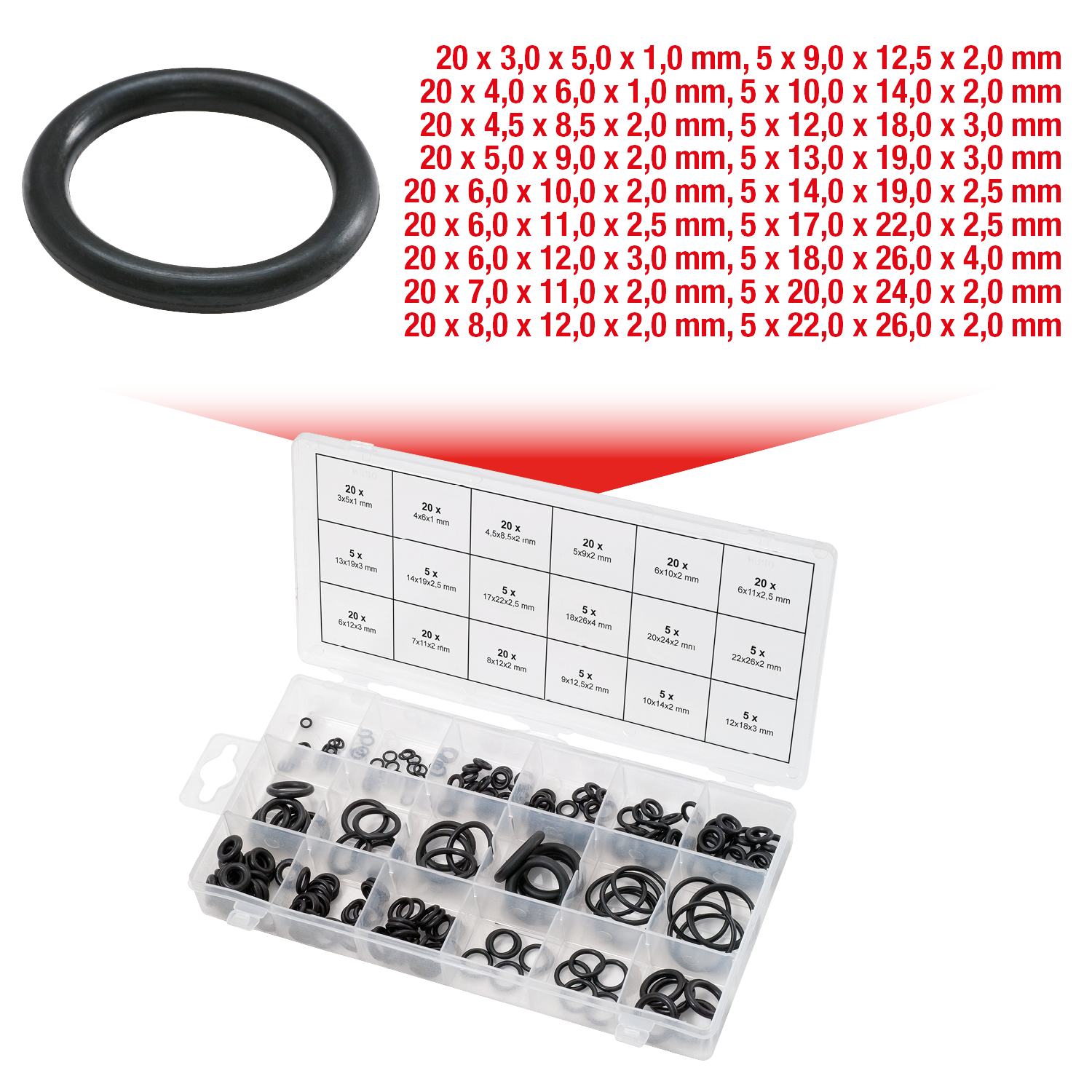 KS Tools Sortiment O-Ringe, innen Ø 3-22mm, 225-tlg