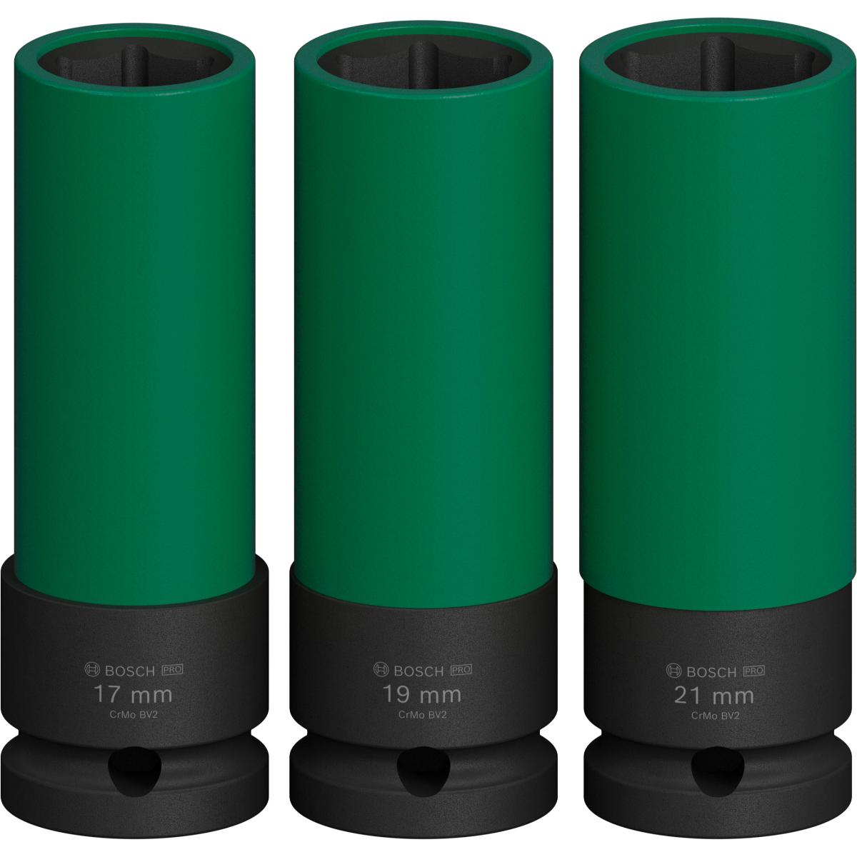 Bosch PRO Impact Socket Set mit PET-Abdeckungen, 1/2", extra tief, 3 teiliegs Set